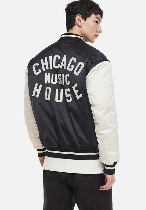 H&M - Oversized fit satin baseball jacket - black,multi