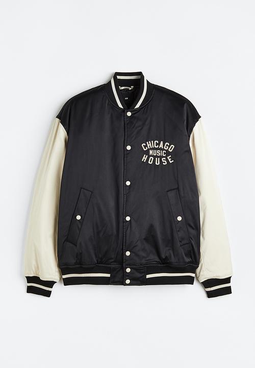 H&M - Oversized fit satin baseball jacket - black,multi