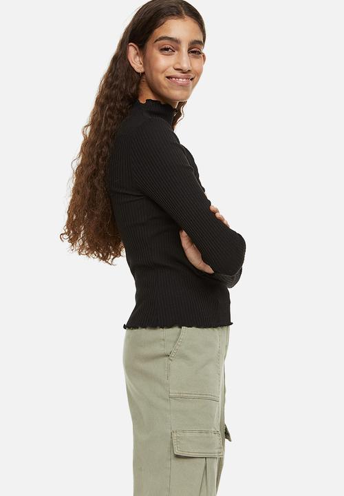 H&M - Long-sleeved ribbed top - black