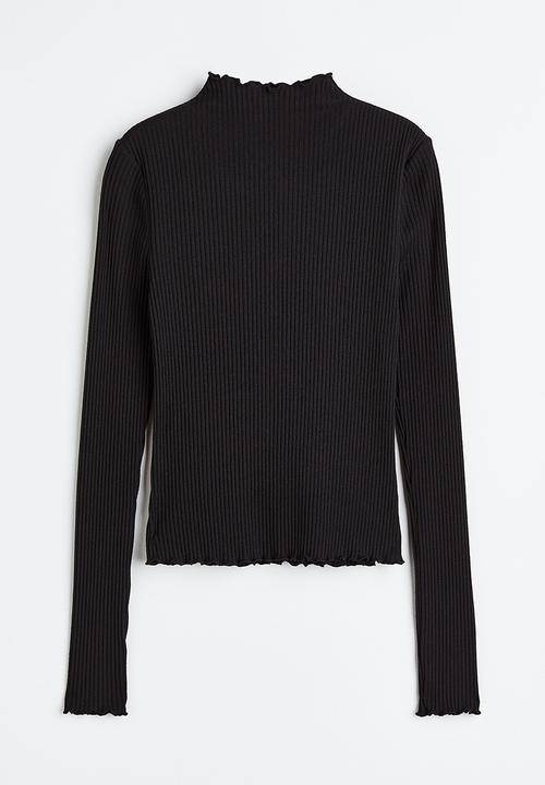 H&M - Long-sleeved ribbed top - black