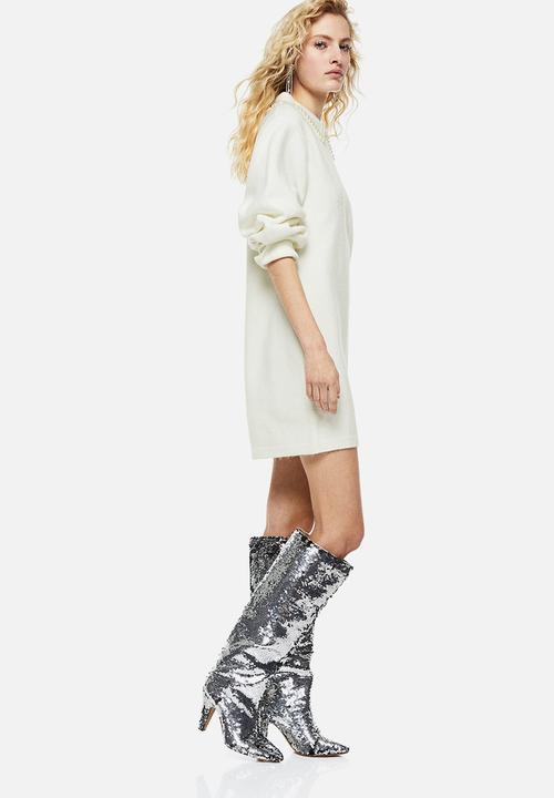 H&M - Collared knitted dress - white