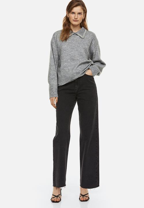 H&M - Beaded-collar jumper - light grey marl/beads