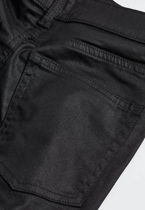 H&M - Coated skinny high jeans - black