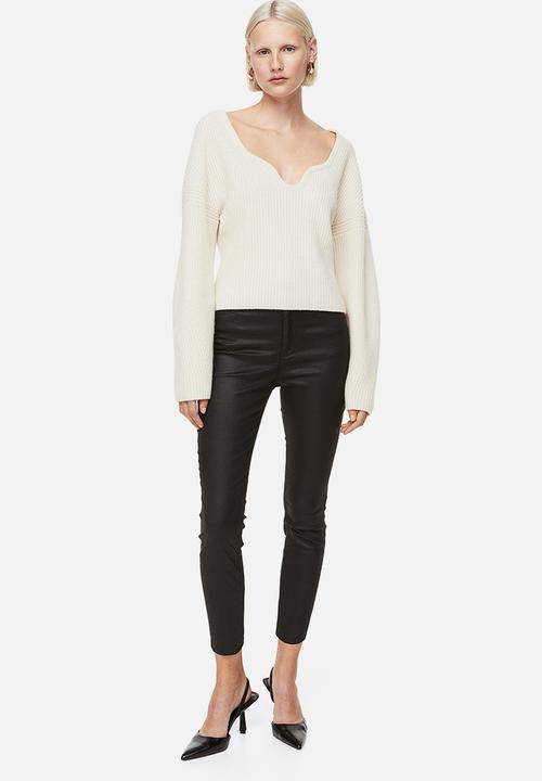 H&M - Coated skinny high jeans - black