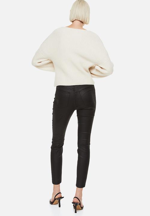 H&M - Coated skinny high jeans - black