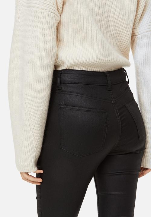 H&M - Coated skinny high jeans - black