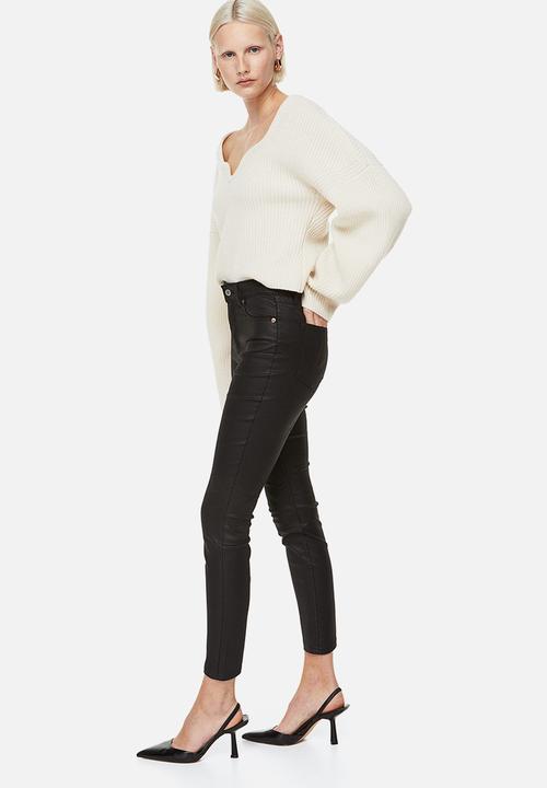 H&M - Coated skinny high jeans - black
