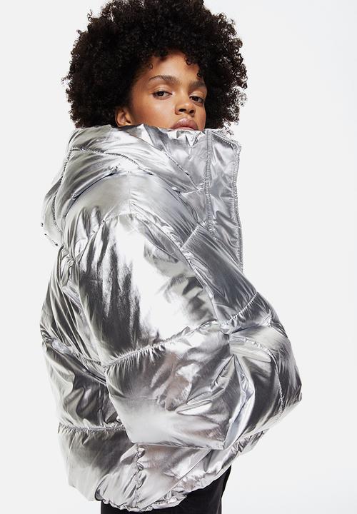 H&M - Hooded puffer jacket - silver-coloured