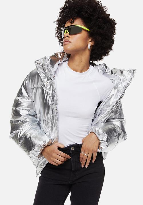 H&M - Hooded puffer jacket - silver-coloured