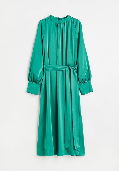 H&M - Tie-belt satin dress - green