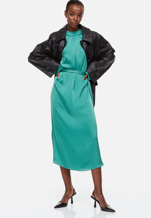 H&M - Tie-belt satin dress - green