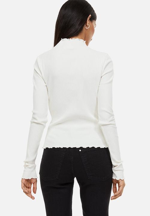 H&M - Long-sleeved ribbed top - cream