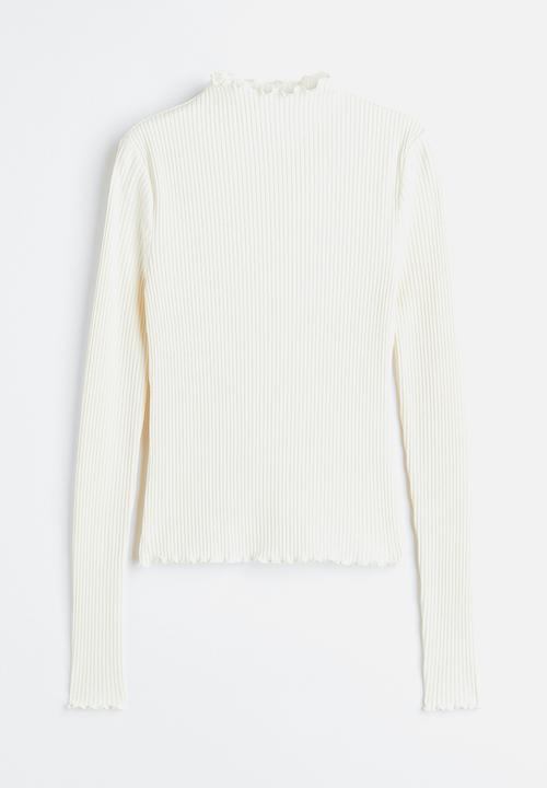 H&M - Long-sleeved ribbed top - cream