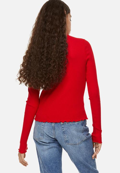 H&M - Long-sleeved ribbed top - red