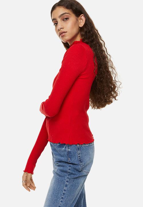 H&M - Long-sleeved ribbed top - red