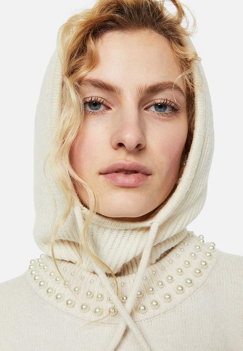 H&M - Beaded knitted dress - light beige/beads