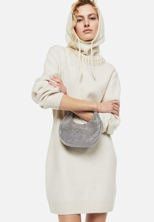 H&M - Beaded knitted dress - light beige/beads