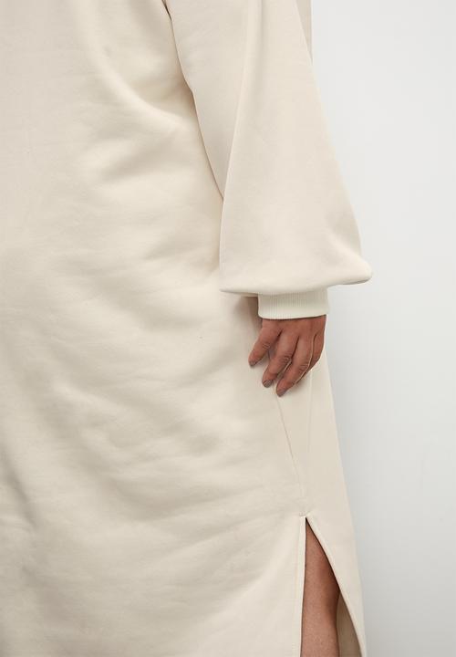Blake - Preppy v-neck sweat midi dress - ecru & green