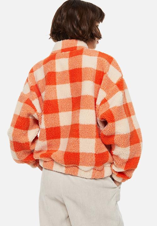 H&M - Zip-top teddy sweatshirt - orange/checked