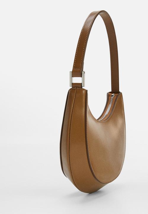 MANGO - Oval short handle bag - medium brown