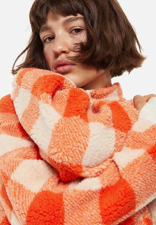 H&M - Zip-top teddy sweatshirt - orange/checked