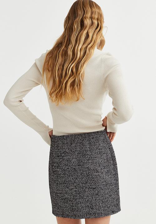 H&M - Mini skirt - grey/herringbone-patterned