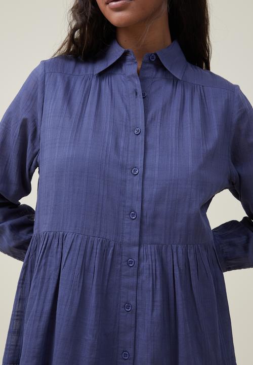 Cotton On - Shannon button front shirt mini dress - vintage navy