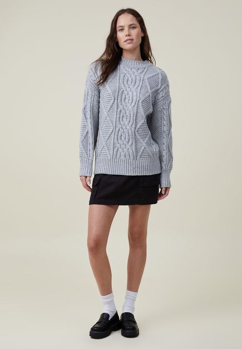 Cotton On - Oversized cable pullover - soft grey marle