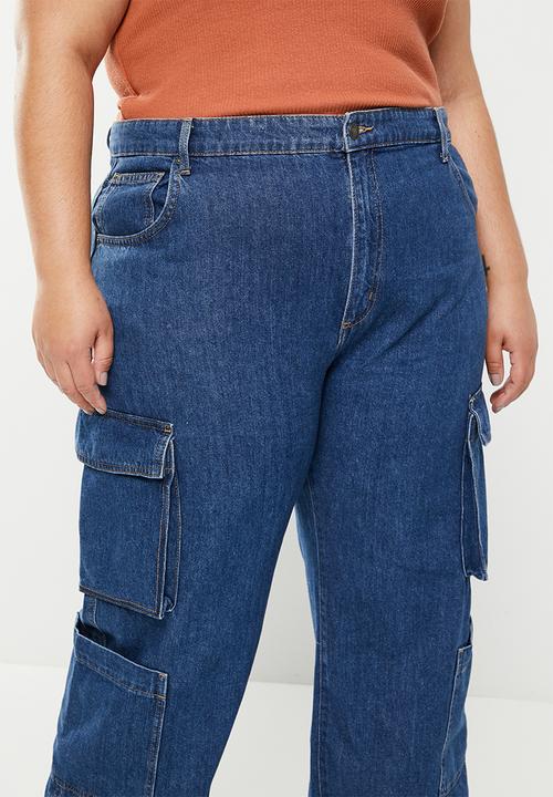 Cotton On - Plus cargo wide leg jean - nordic blue