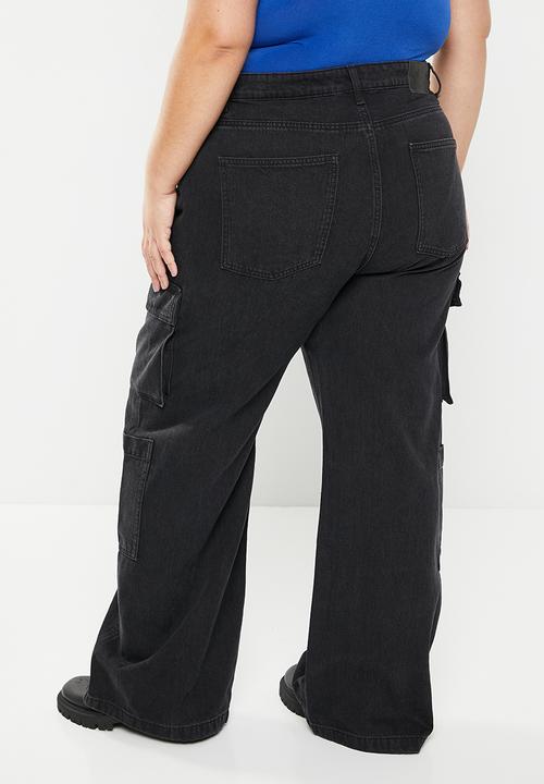 Cotton On - Plus cargo wide leg jean - graphite black
