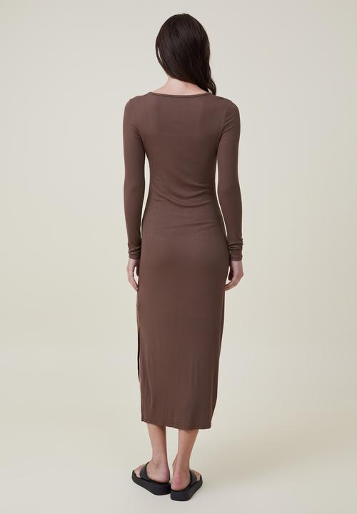 Cotton On - Staple long sleeve maxi dress - rich brown
