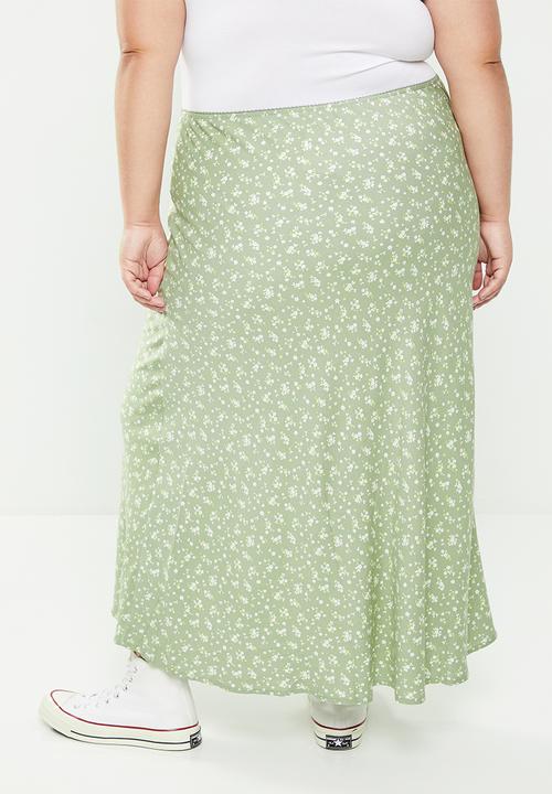 Cotton On - Plus picot maxi slip skirt - marlo ditsy tinted sage