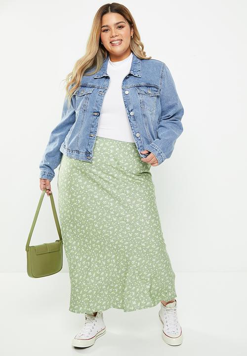 Cotton On - Plus picot maxi slip skirt - marlo ditsy tinted sage