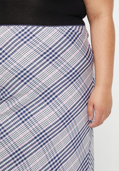 Cotton On - Plus picot maxi slip skirt - frankie check vintage navy