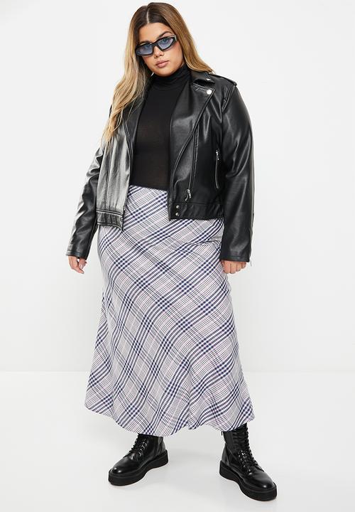 Cotton On - Plus picot maxi slip skirt - frankie check vintage navy