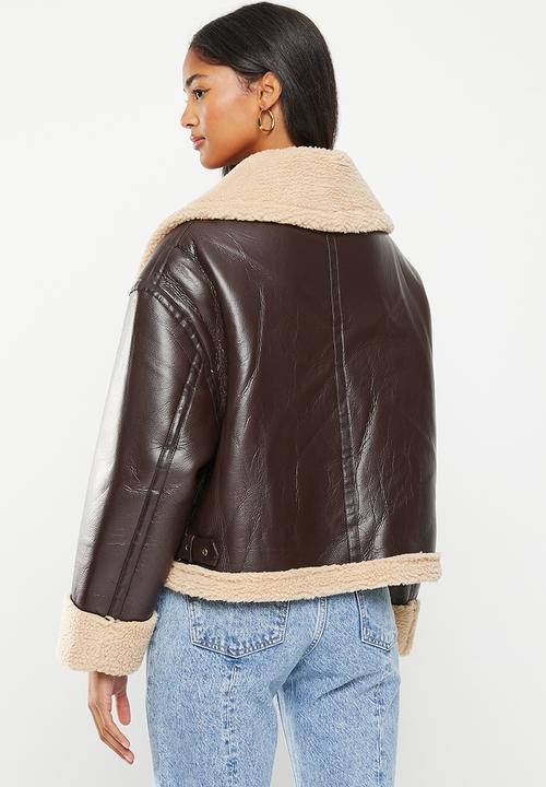 dailyfriday - Fur trim biker - brown