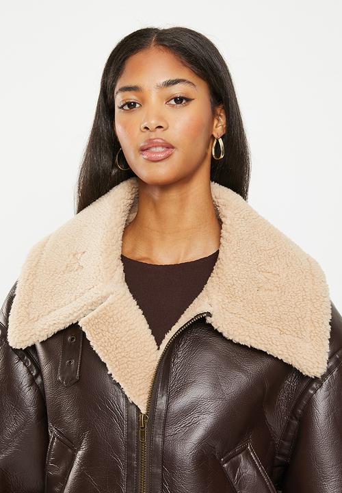 dailyfriday - Fur trim biker - brown