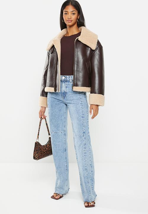 dailyfriday - Fur trim biker - brown