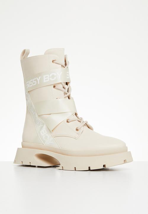 SISSY BOY - Slogan talk lace up combat boot - neutral