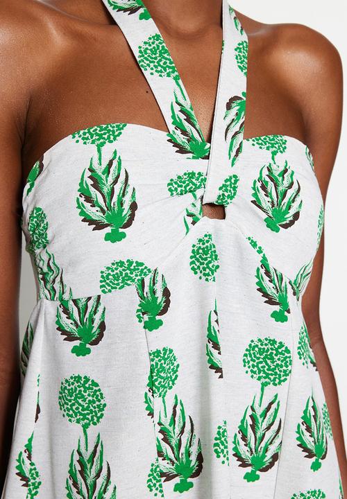 Trendyol - Skater neck tie dress - green