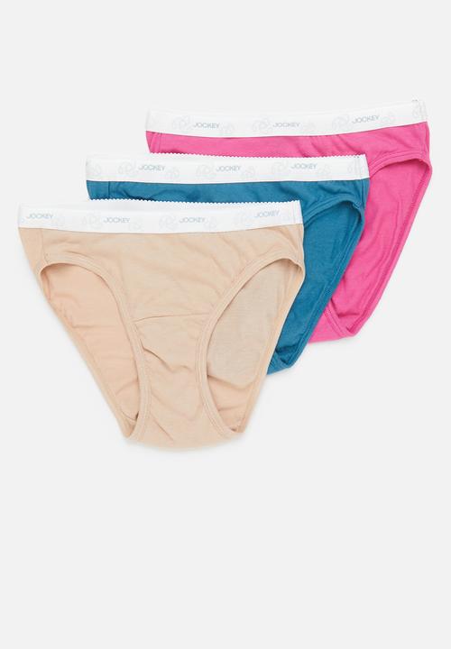 Jockey - 3 pack plain bikini - moroccan blue/petal plum/dark beige