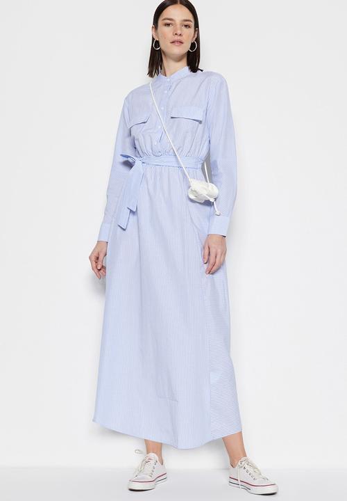 Trendyol - Modest stripe shirt dress - blue