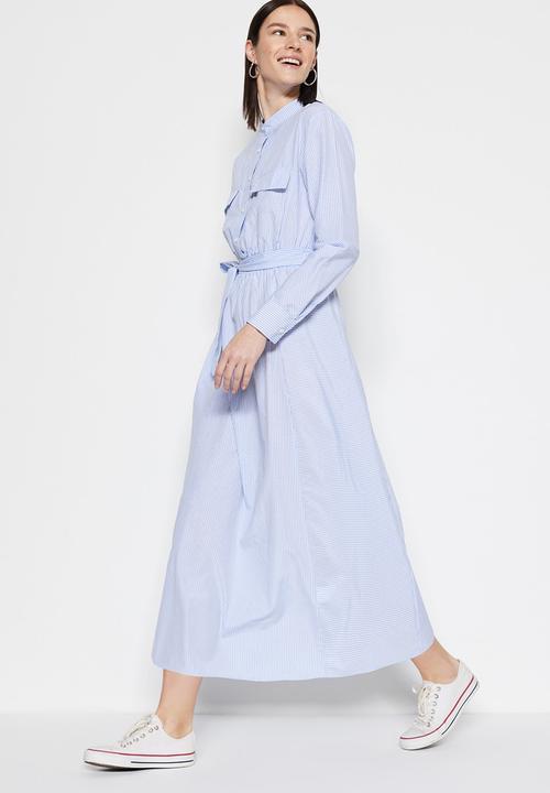 Trendyol - Modest stripe shirt dress - blue