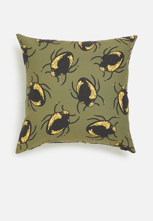 Fabric Bank  - Scurry busy bugs cushion cover - olive