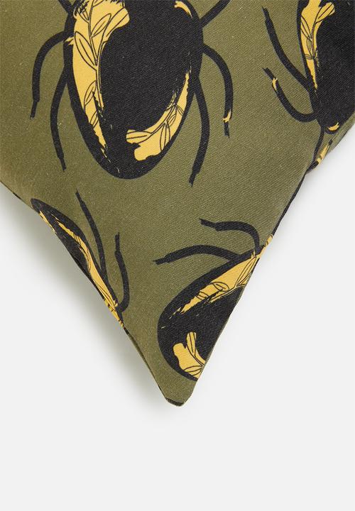 Fabric Bank  - Scurry busy bugs cushion cover - olive