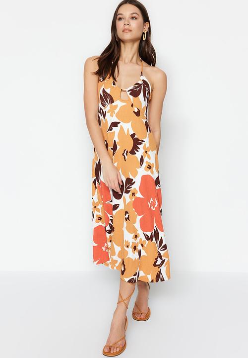 Trendyol - Tie up midi skater dress - orange