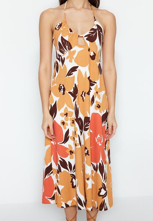 Trendyol - Tie up midi skater dress - orange