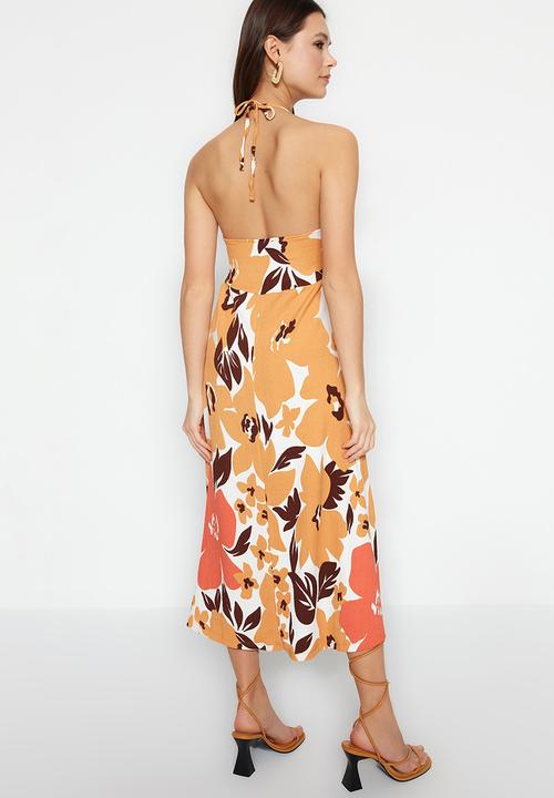 Trendyol - Tie up midi skater dress - orange