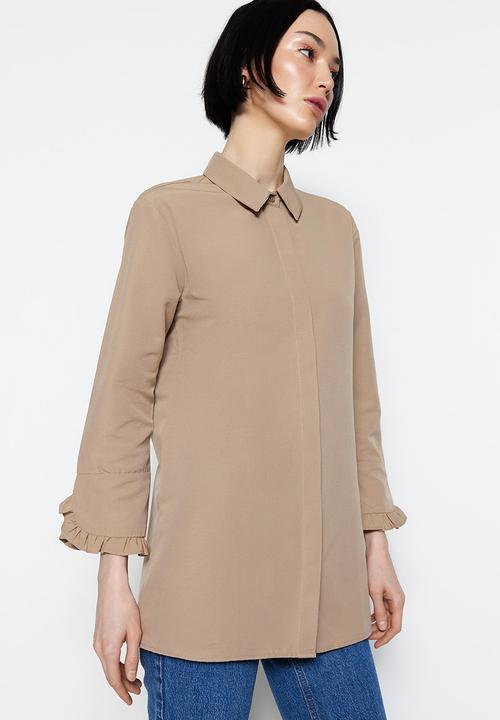 Trendyol - Modest frill cuff shirt - stone