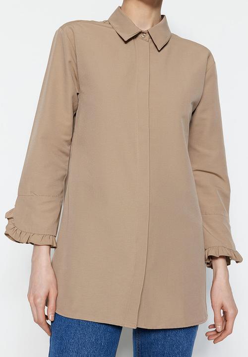 Trendyol - Modest frill cuff shirt - stone